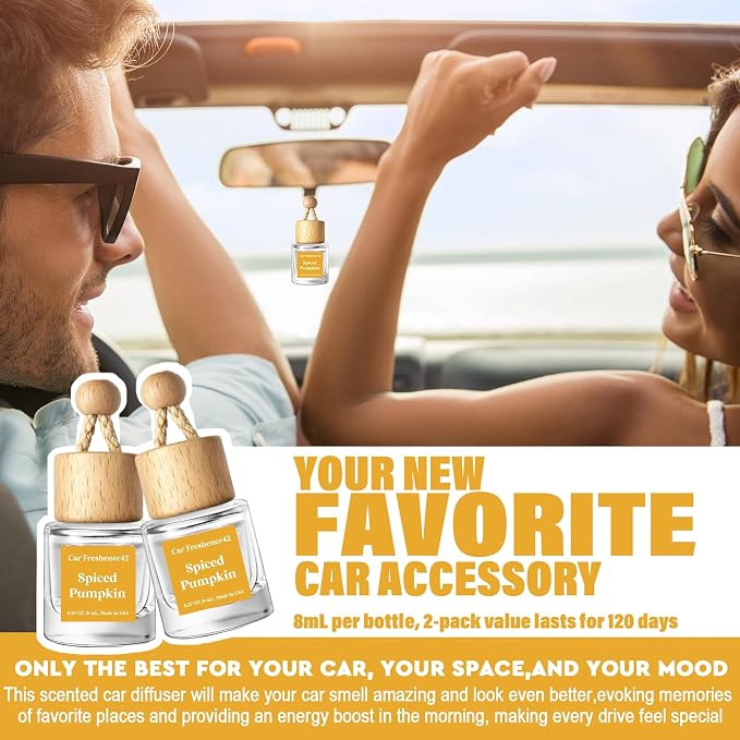 Car Air Freshener Diffuser 2 Pack Hanging Spiced Pumpkin Car Air Freshener for Women 45+ days Long Lasting Fragrance Made in USA (P42)
