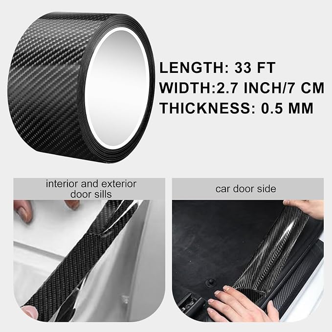 Universal Car Door Edge Guard, 2.7In x 33Ft Door Sill Protector, Automotive Anti-Collision Strip for Door Edge/Front and Rear Bumper/Door Sill Protector, Fits for Most Car, Black