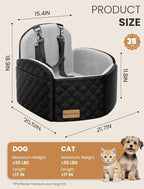 Dog Car Seat for Small/Medium Dogs, Memory Foam Puppy Car Seat Elevated Dog Booster Seat Up to 35 lbs, Fully Detachable Washable, Travel Safety Pet Seat with Storage Pockets (Black/Grey)