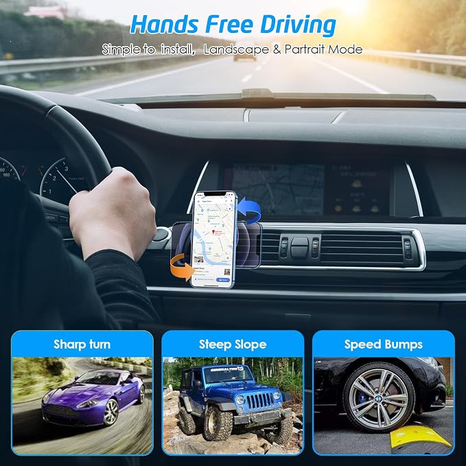 Magnetic Phone Holder for Car, [2 Pack] Universal Air Vent Magnetic Phone Mount for Car, Car Phone Holder Mount for Cell Phones and Mini Tablets with 4 Metal Plates