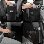Car Trash Can with Lid - Car Trash Bag Hanging with Storage Pockets Collapsible and Portable Car Garbage Bin, Leak-Proof Car Organizer, 1.82 Gallons Multipurpose Trash Bin for Car