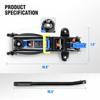 DNA Motoring Low Profile Hydraulic Trolley Service/Floor Jack, 2 Ton (4000 lbs) Capacity, Lifting Range 5.1"-13", Blue, TOOLS-00474