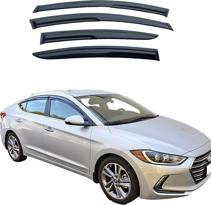 Tape On Window Visors Rain Guards Compatible with Hyundai Elantra 2017-2020,Smoke Tinted Side Window Vent Wind Deflectors Visors Shades for Elantra 17-20,Truck Accessories-4pcs