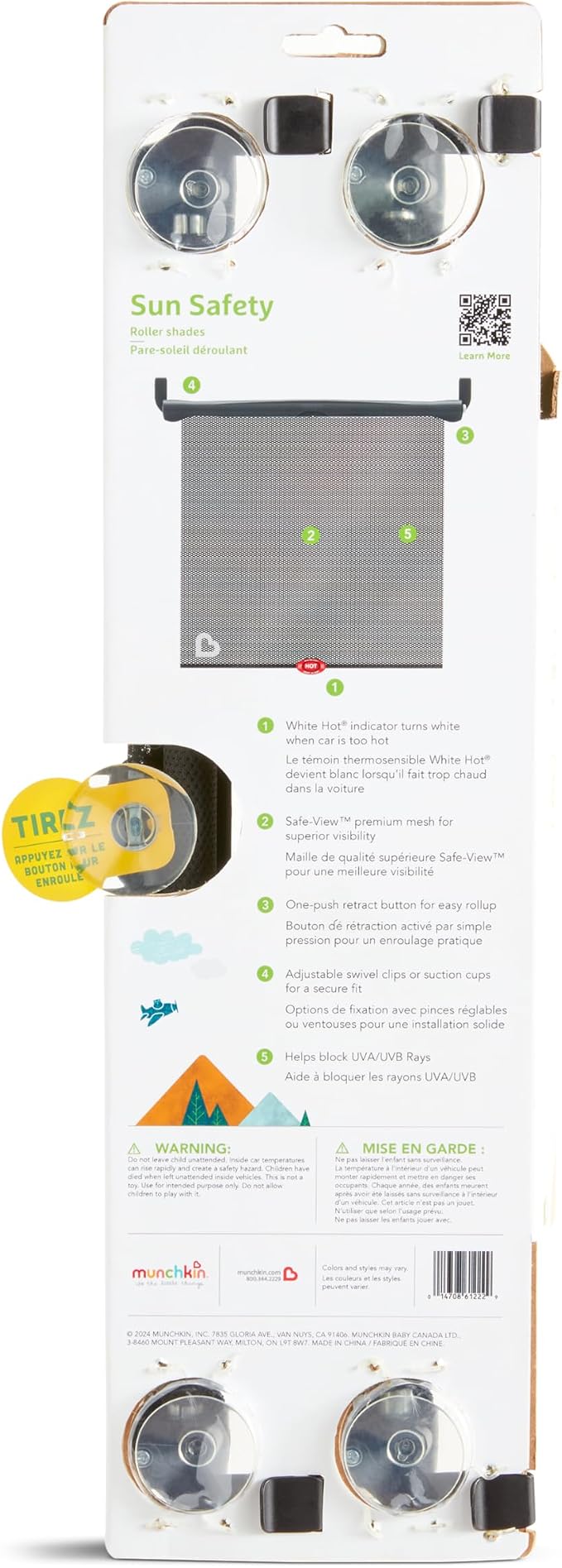 Brica Sun Safety Car Window Shade with Heat Alert, Helps Block UVA/UVB Rays, 2 Pack, Black