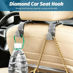 Zpana 4PCS Bling Car Seat Headrest Hooks, Vehicle Back Seat Purse Handbag Hanging Holder with Crystal Rhinestone, Diamond Storage Organizer Hook, Universal Automotive Accessories (Black/Blue)