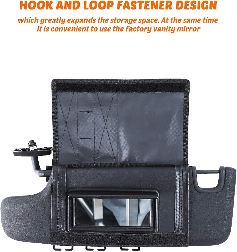 Tactical Sun Visor Organizer Front Visor Storage Cover for 2007-2023 Jeep Wrangler JK JL & Gladiator JT, Interior Storage Accessories, Black, 1 PCS