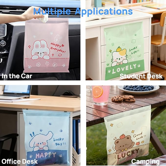 60PCS Space-Saving Hanging Car Trash Bags, Easy Stick-On Disposable Leakproof Garbage Bag & Vomit Bags for Auto, Camping, Travel, Office and Home Use