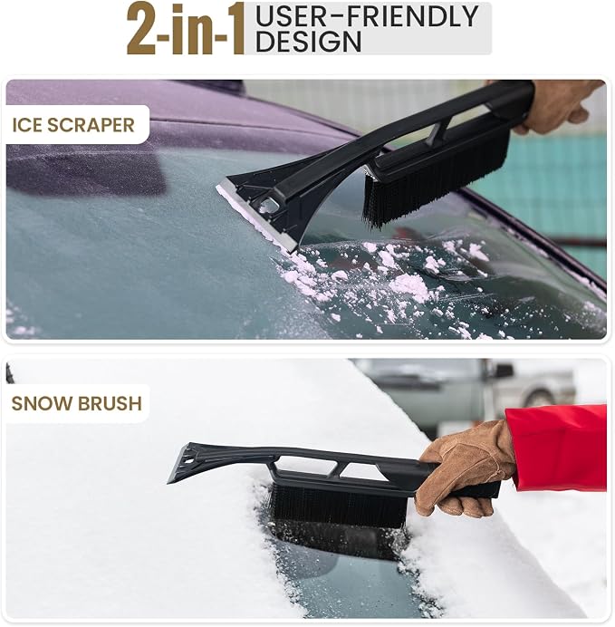 Snow Shovel, Collapsible Aluminum Alloy with Ice Scraper Brush - Portable Folding Shovel for Camping, Car Emergency, Winter Outdoor - 25.98" Lightweight Durable Design (Coyote Brown)