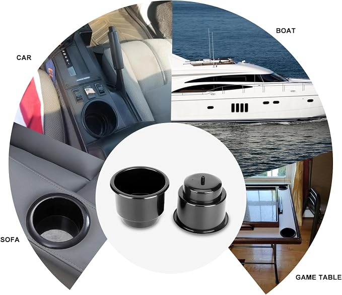 (Set of 3) Amarine-Made Black Recessed Plastic Cup Drink Can Holder with Drain for Boat Car Marine Rv - Black