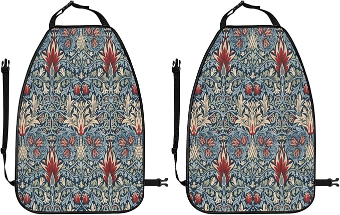 Snakeshead William Morris Textile Pattern Car Seat Back Kick Protectors Kick Mats With Storage Pockets For Vehicles To Protect From Dirt Mud Scratches 2 Pack