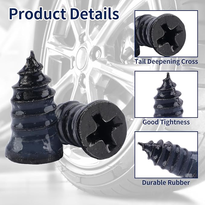 Screw in Tire Plugs, 70 Pcs Tire Repair Screws, Tire Repair Rubber Nail Kit, Tire Screw Plug Repair Kit, Self Screw in Tire Repair Plugs for Car, Motorcycle, Truck, Tractor Tire Puncture Repair