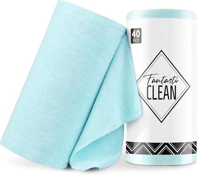 Microfiber Cleaning Cloth Roll -40 Pack, Tear Away Microfiber Towels, 12" x 12", Reusable, Washable, Scratch Free, Ultra Absorbent Dishcloth for All-Around Cleaning Supplies (Blue)