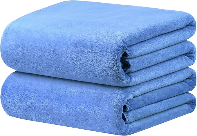 Extra Large Bath Sheet Towels, 40" x 80", Blue, Pack of 2 | Microfiber, Hanging Loop, Super Absorbent, Fast Drying, For Adult Sauna Hotel Beach Sports Fitness Yoga