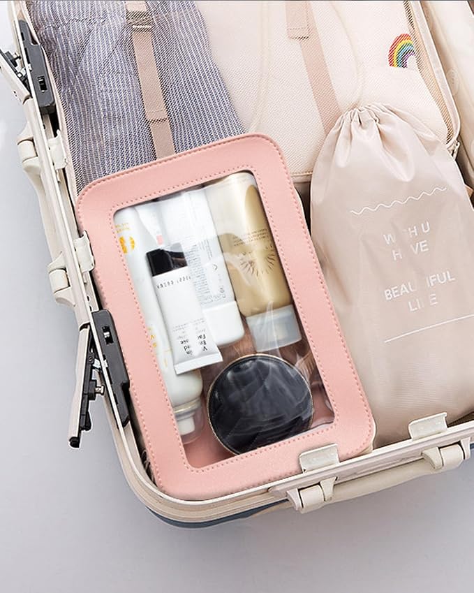 2 Pcs Clear Makup Bag Set, Clear Cosmetic Bags with Zipper Waterproof Small Travel Cosmetic Case Cute Make Up Pouch Mini Car Essentials for Women Travel Car Organizer