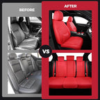 Red Car Seat Covers Full Set - Faux Nappa Leather Seat Covers for Cars, Ultra Breathable Waterproof Front Seats Protector with Lumbar Support, Universal Fit for Automotive Sedan SUVs Pickups