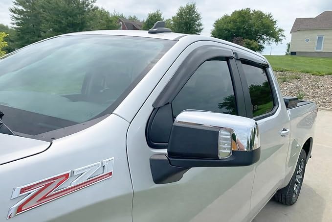 2019-2026 Tape-On Rain Guards for Chevrolet Chevy Silverado 1500 Crew Cab & for GMC Sierra 1500 Crew Cab Side Window Deflector Visors 2020 2021 2022 2023 2024 2025