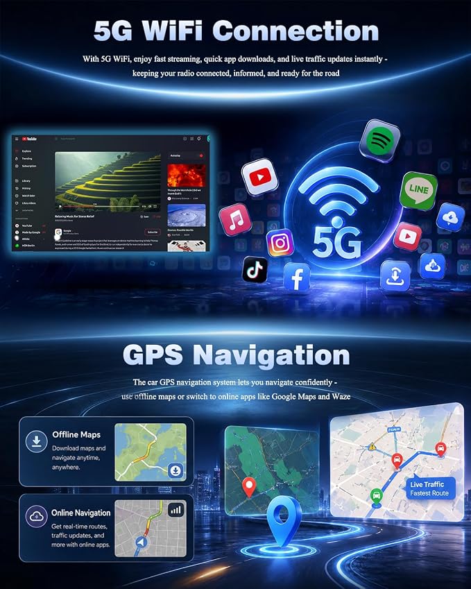 4+64G Upgrade Car Stereo Radio for BMW 3 Series 2005-2013(E90/E91/E92/E93) Wireless CarPlay Android Auto 7 Inch Touch Screen Radio Replacement with HiFi Audio 5G WiFi GPS BT5.0 RDS FM
