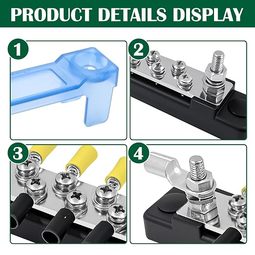 M6 Marine Buss Bars 12V Waterproof Battery Distribution Block 150A Power Terminal Block with 2 x M6 Posts,10 x M4 Terminal Screws, Negative Ground Bar for RV, Solar Wiring