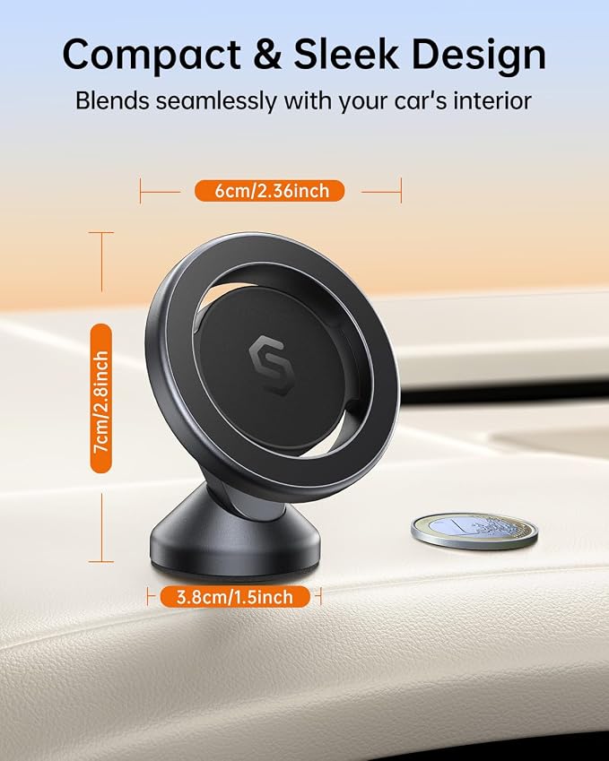 MagSafe Car Mount, Magnetic Car Phone Holder for Car Dashboard, 360° Rotating Strong Magnet Phone Mount with 3M VHB Adhesive, Compatible with iPhone 17/16/15/14/13/12 & MagSafe Cases