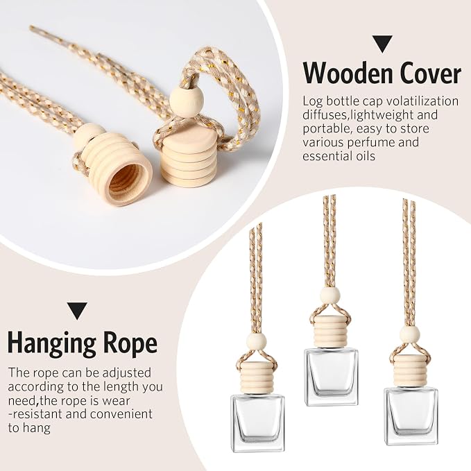 100 Pcs Car Air Fresheners Diffuser with Wooden Cap Empty Aromatherapy Diffuser Clear Car Fragrance Holder Pendant Hanging Perfume Fresheners Bottles for Decor(Cube,Clear)