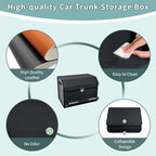 Car Trunk Organizer, Leather Trunk Organizer with Lid and Push-pull Handle Car Storage Box for SUV, Minivan, Sedan (Black, 16.9 x 11.4 x 12.2in)