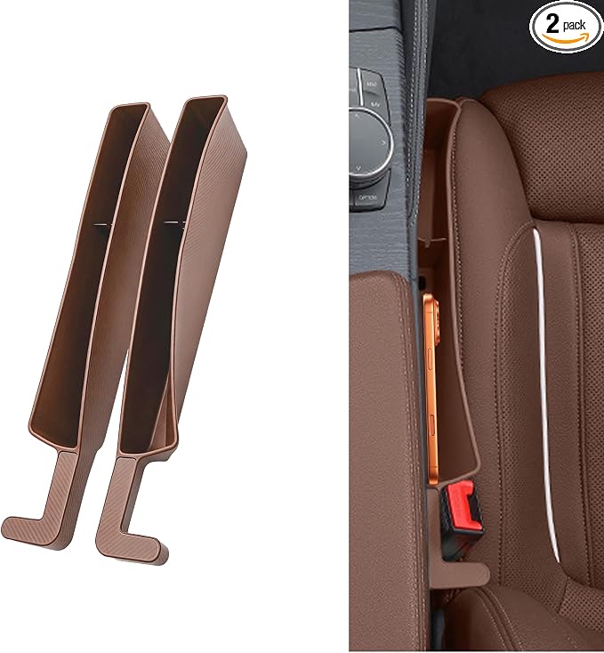 2PCS New Car Seat Gap Stopper with 2 Storage Areas，Car Seat Gap Storage Organizer for Phone Keys Wallet，Universal Car Seat Gap Filler Interior Accessories (Brown)