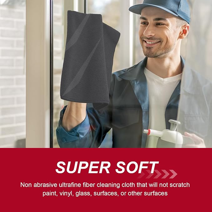 200 Pcs Microfiber Cleaning Cloth 16x16 Inch Microfiber Towels for Car Ultra Absorbent Cleaning Rags Reusable Lint Free Streak Free Detailing Towel for Car Washing Drying Dusting (Black)