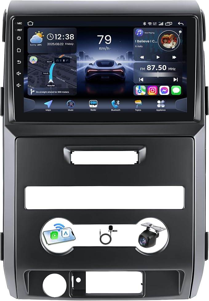 5G WiFi Car Radio for Ford F150 2009-2014: 9 Inch HD Touch Screen Stereo with Wireless CarPlay Android Auto GPS Bluetooth SWC FM DSP 1080P Backup Camera