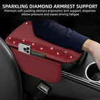 Bling Burgundy Red Car Center Console Cover, Leather Car Arm Rest Cover with 2 Storage Bags, Universal Auto Armrest Protector Storage Box, Bling Accessories Interior for Most Vehicles