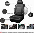 Piping PU Leather Car Seat Cover Full Set, Inside Zipper Design and Reserved Opening Holes, Airbag Compatible,Universal FIT for Car, SUVs,Van,Trucks（Full Set, Black & Silver