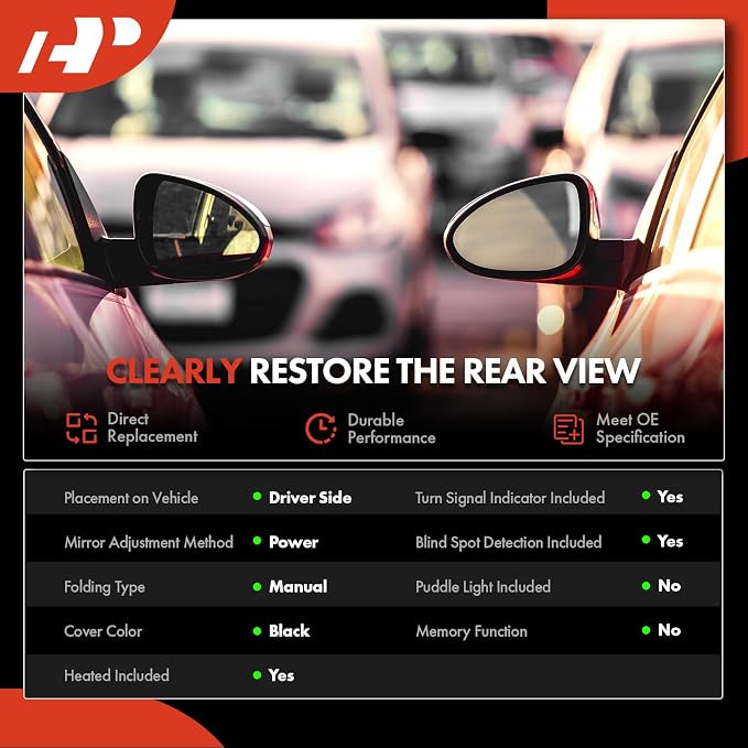 Driver Side Power Door Mirror - Compatible with Kia Soul 2020-2025 - Heated Manual Folding Black Outside Rear View Mirror with Turn Signal Light Blind Spot Detection