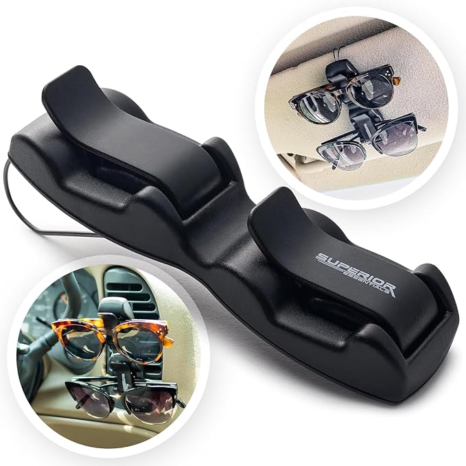 Sunglass Holder for Car Visor Clip - Sun-Glasses Holder and Ticket Card Clips - Car Visor Accessories - Luxury Eyeglass Car Mount (Pack 2)