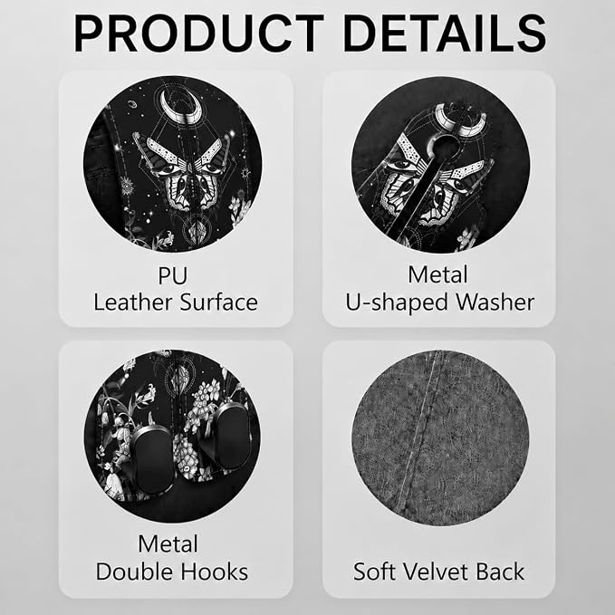 Cute Moon Phase Moth Car Seat Back Storage Headrest Hooks for Purses & Bags – 2PCS PU Leather Dual Metal Hooks, Backseat Organizer Accessories