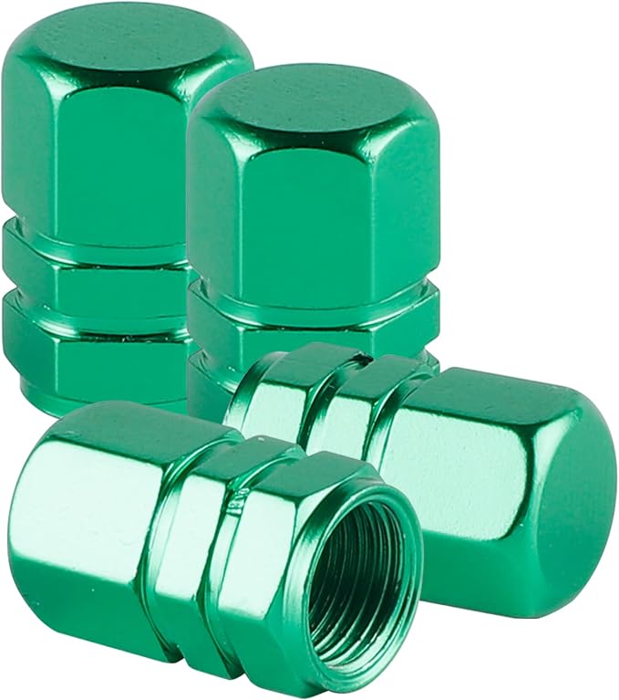 Aluminum Tire Stem Valve Caps Wheel Valve Covers Car Dustproof Tire Cap Cover Accessories, Universal for SUV, Car, Bike and Motorcycle, Hexagon Shape (4PCS Green)