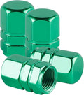 Aluminum Tire Stem Valve Caps Wheel Valve Covers Car Dustproof Tire Cap Cover Accessories, Universal for SUV, Car, Bike and Motorcycle, Hexagon Shape (4PCS Green)