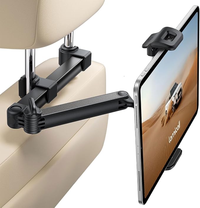 Car Headrest Tablet Holder - [Foldable Clip] [Lockable] Tablet Mount for Car Backseat, Car Accessories for Kids, for iPad Pro, Air, Mini, Galaxy Tab, Fire HD, 5.4-13" Tablets
