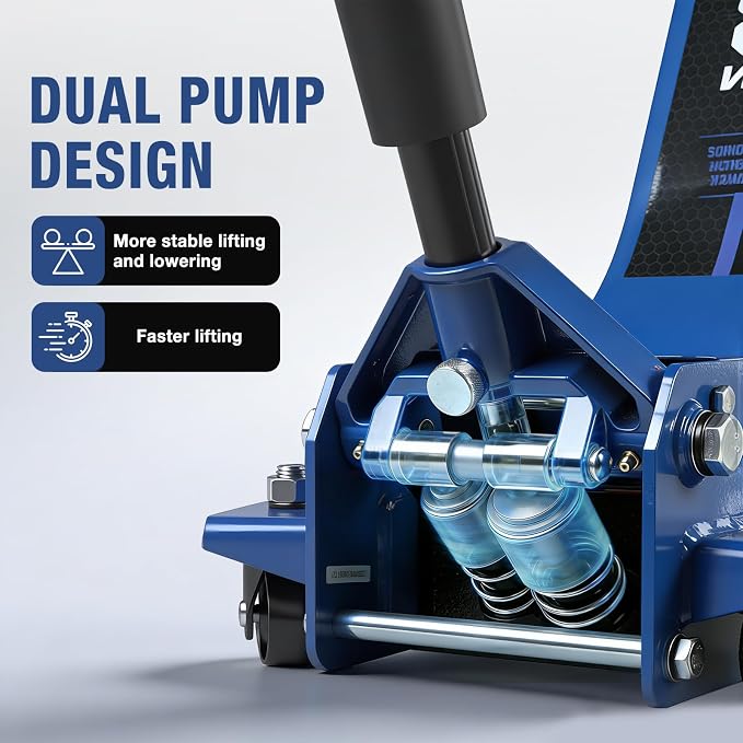 3 Ton Floor Jack Extra Long Reach Low Profile Hydraulic Jack with Dual Piston Quick Lift Pump, for Home Garage & Professional Auto Shop Vehicle Maintenance, 6,600 LBS Load Capacity, Blue