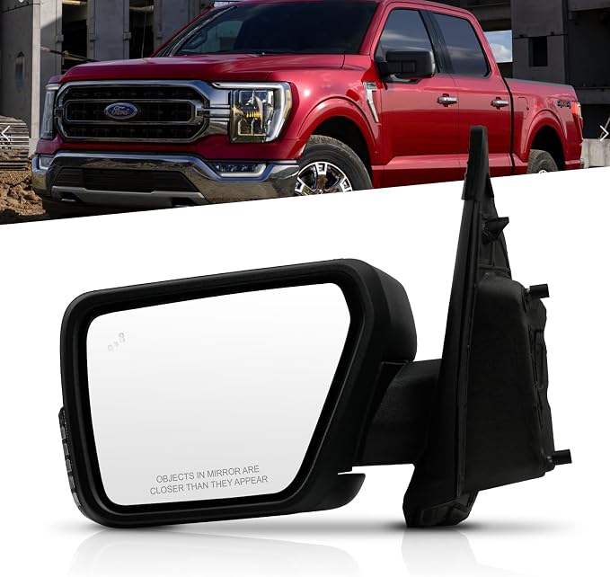 Driver's Side Mirror for Ford F150 2021 2022 2023 2024, Left LH Heated Mirror Assembly with Blind Spot Detection, Turn Signal Light and Puddle Light - OEM Style