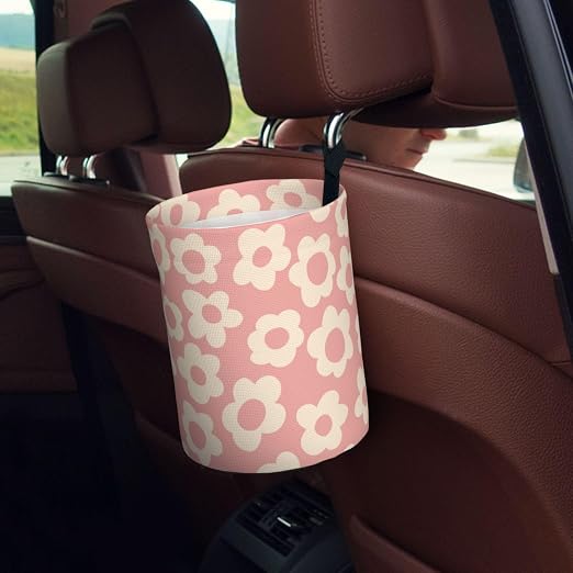 Vintage Groovy Flowers Car Trash Can Small Portable Car Garbage Bag for Back Front Seat RV's Camping Accessories
