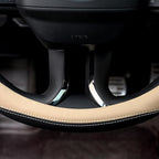 Microfiber Leather Steering Wheel Cover Large-Size for F150 F250 F350 Ram 4Runner Tacoma Tundra Range Rover Model S X with 15 1/2 inches-16 inches Outer Diameter Beige