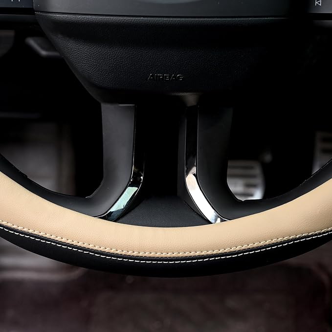 Microfiber Leather Steering Wheel Cover Universal 15 inch (Beige)