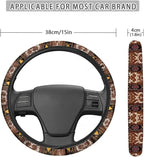 Auto Steering Wheel Cover Universal Stretch 15 Inch Anti-Slip Neoprene Car Steering Wheel Protector for Women Men, Aztec Brown Beige Cow Print