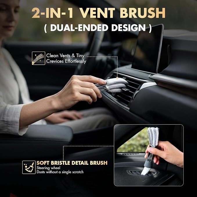 29PCS Car Cleaning Kit Interior Detailing for Men Women（Blue） | 17000PA High Power Handheld Cordless Car Vacuum Rechargeable, Detailing Brush Set, Windshield Cleaner Tool, Tire Brush