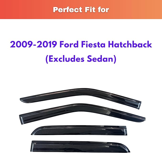 KPY Rain Guards Fit for 2009-2019 Ford Fiesta Hatchback, Out-Channel Window Visors Vent Wind Deflectors 4PC, Car Accessories for 09-19 Fiesta Hatchback (Excludes Sedan)