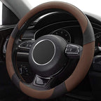 Steering Wheel Covers Black Universal Microfiber Leather, Suitable for 14 1/2-15 inch Car Steering Wheel Cover, Breathable, Anti Slip- Brown