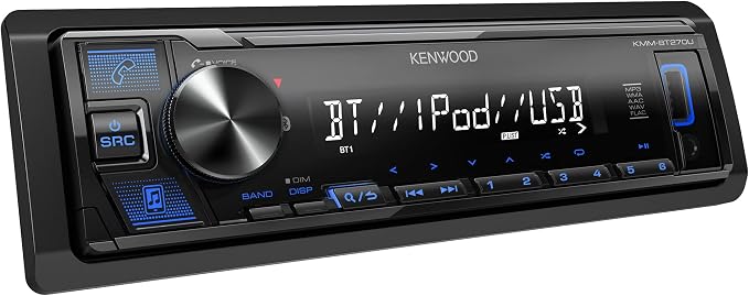 KMM-BT270U Bluetooth Digital Media Car Stereo Receiver with USB Port – AM/FM Radio, MP3 Player, High Contrast LCD, Detachable Face Plate, Single DIN, 13-Band EQ