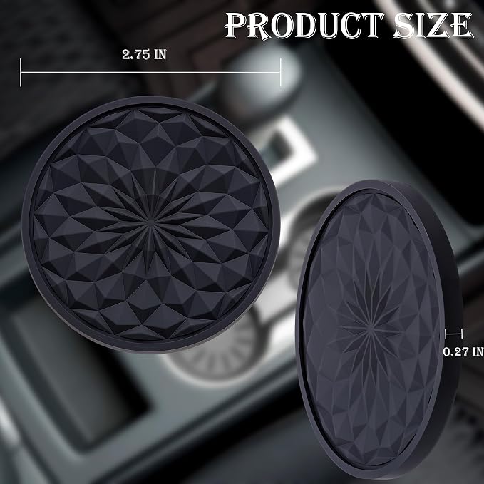 4 Pack Silicone Car Cup Holder Coaster – 2.75 Inch Non-Slip Drink Mat, Universal Fit for Most Vehicles – Cute & Functional Auto Accessories (Black)