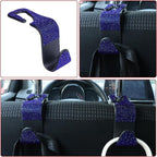 4PCS Bling Car Seat Headrest Hooks, Vehicle Back Seat Purse Handbag Hanging Holder with Crystal Rhinestone, Diamond Storage Organizer Hook,Bling Car Accessories for Women (Blue)