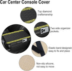 Bling Car Center Console Cover, Leather Car Arm Rest Cover Cushion with 2 Storage Bags, Universal Auto Armrest Protector Storage Box, Bling Accessories Interior for Most Vehicles (Yellow)