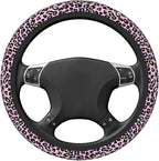 Pink Leopard Print Neoprene Steering Wheel Cover for Men Women Anti-Slip Elastic Steering Wheel Protective Cover 15in Universal Car Accessories Fit Cars, SUVs, Auto